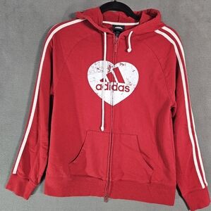 Adidas Womens Hoodie Sweatshirt Full Zip Red Heart Logo Sport Size Medium M